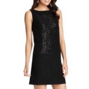 LOFT BLACK WOOL BLEND SHIFT SEQUIN DRESS